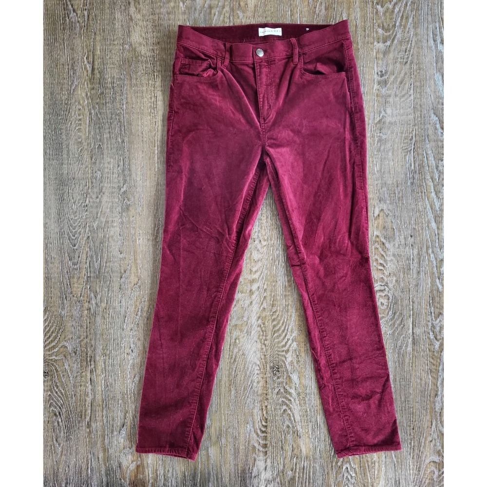 Loft Burgundy Corduroy Pants Womens Slim Leg Wine Red Velvet Texture 5-Pocket
